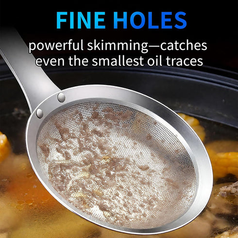 TBWHL Multi-functional Hot Pot Fat Skimmer Spoon – Stainless Steel Fine Mesh Food Strainer for Skimming Grease, DIA 4.4"