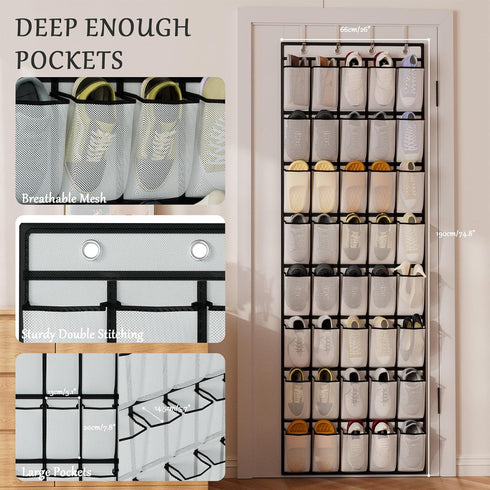40 Closet homyfort Over the Door Shoe Organizer, Large Breathable Mesh Pocket,Space Saving Hanging Shoe Rack,Shoe