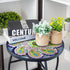 12 Inch Arbuxzuy Small Outdoor Side Table with Purple Flower, Glass Mosaic Patio Table Indoor, Round Plant Coffee Table