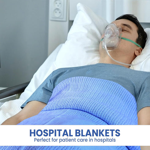 66x90 Inch 100% Cozy, (1-Pack) Linteum Textile Supply Blue Hospital Thermal Blanket Cotton, Soft and Breathable