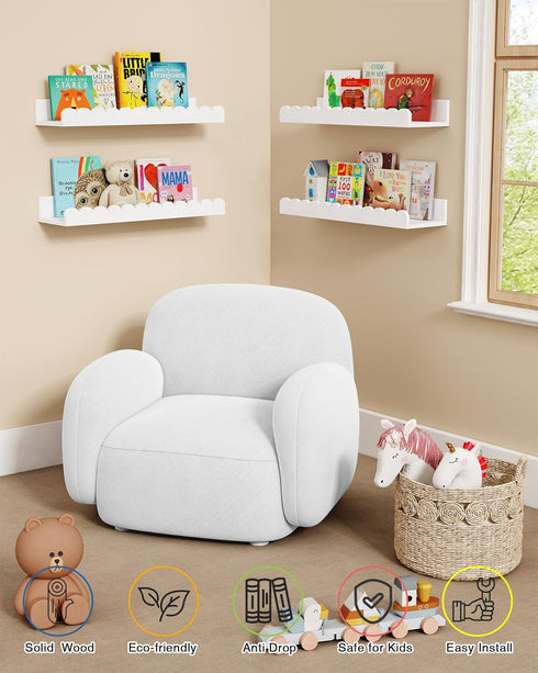 Set 4, Harwaya Scalloped Nursery Floating Shelves for Wall of White Kids Book Shelves Wall Mounted, Cloud Hanging