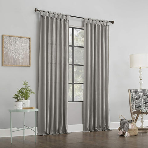 Archaeo Washed Cotton Twist Tab Curtain, 52" x 63", Silver Gray for Home Decor