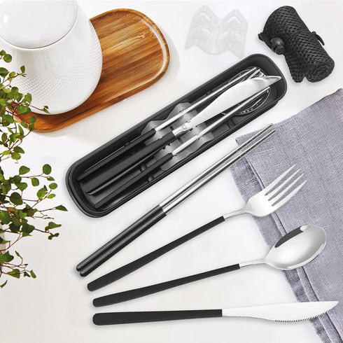 Reusable Utensils with Case, Travel Silverware Set, 18/8 Stainless Steel Flatware for Lunch Box