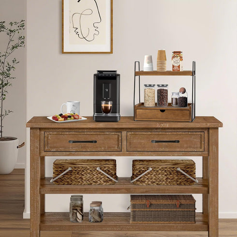 2-Tier Countertop Counter Bathroom Organizer with Drawer, Wood Organizer for Bathroom Decor, Sink Shelf for Vanity