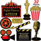 Hicarer 32 Pieces Movie Party Decorations Red Carpet Cutouts Cards Table Toppers Double Sided Printing Golden Black Red