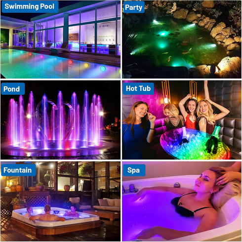 2-Pack YiaMia Hot Tub Lights - RGB Color Battery-Powered LED Pool Lights with Remote Control and Suction Cup for Ponds