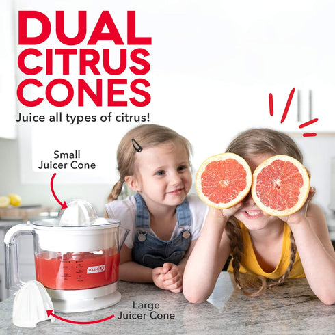 Dash Citrus Juicer Extractor: Compact Juicer for Oranges, Lemons, Limes & Grapefruit with 20 oz Pitcher (White)