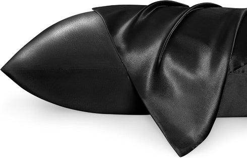 Bedsure Satin Pillowcase for Hair and Skin - Black Silky Pillowcase 2 Pack, 20x30 Inches, Gifts for Women Men