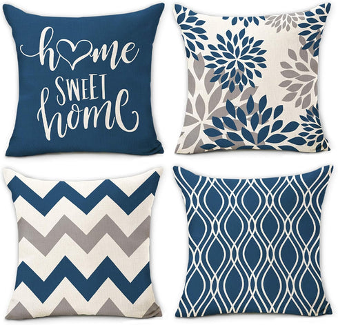 Hexagram Light Blue Geometric Pillow Covers, 16x16 Set of 4, Decorative Couch Cushion Pillow Case for Home Decoration