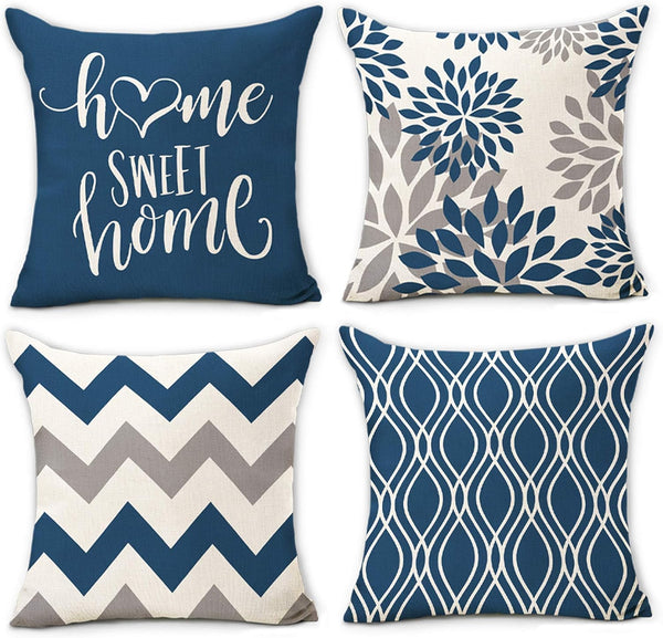 Hexagram Light Blue Geometric Pillow Covers, 16x16 Set of 4, Decorative Couch Cushion Pillow Case for Home Decoration