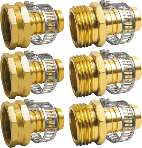 Xiny Tool Hose Repair Connectors with Clamps, 5/8" Aluminum Garden Hose Repair Kit, Female and Male Connectors & Fitting