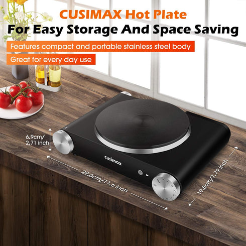 CUSIMAX Electric Hot Plate Burner for Cooking, Adjustable Temperature Control, Stainless Steel, Easy to Clean, Your