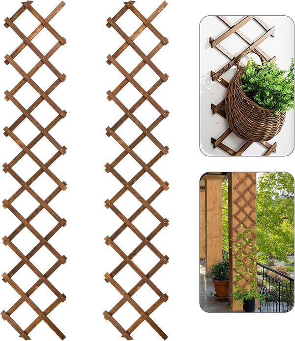 Pack of 2 Extra Thick Wooden Wall Trellis- Expandable Wall Planter Lattice