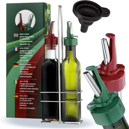Set 250ml Poura Vinegar and Olive Oil Bottle Drizzler with ClickSeal BPA Free Pour Spouts | Glass Oil & Vinegar