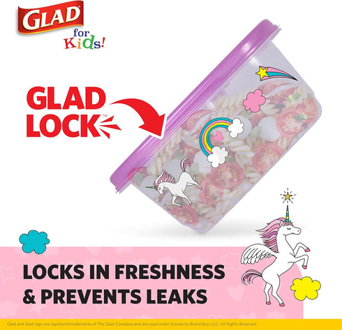 Glad for Kids GladWare Snack Containers, Unicorn Design, BPA-Free Plastic, 24oz, 4 Count, Pink