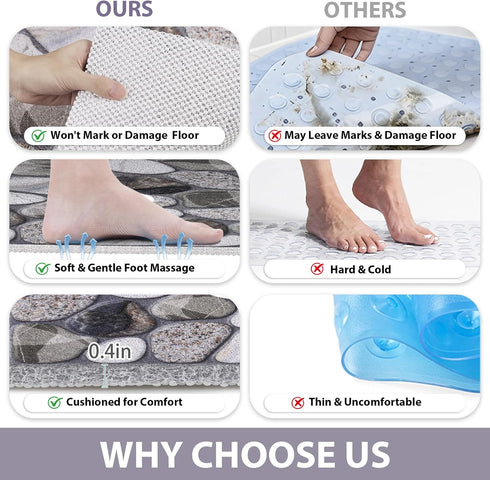 KAZOLEN 36x36 Inch Square Shower Mat Non Slip: Extra Large Shower Mats with Drain Hole in Middle -Anti Slip Shower Mats