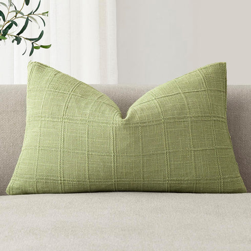 Foindtower Set of 1 Decorative Linen Check Throw Pillow Cover Neutral Farmhouse