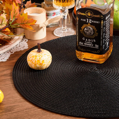 AHHFSMEI Round Braided Placemats, 15 Inch Round Table Mats for Dining Tables, Set of 6 (Black)