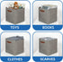 Temary 13 Inch Fabric Storage Baskets, Set of 4 Cube Bins for Home and Office with Leather Handles in Grey