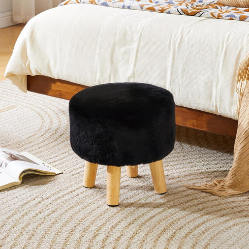 Office,12.6" D12.6" W12.6" UHBD035B YMYNY Round Pouf Ottoman Small Foot Stool Faux Fur Foot Rest for Couch Modern Boho