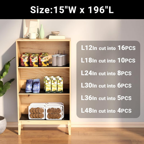 15-in 15" 196" Wide Thick Shelf Liner: Easy Cutting Black Waterproof Pantry Shelves Liner - Multi-Size W x L Small