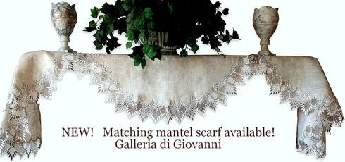 Lace Table Runner, 54" Dresser Scarf in Neutral Earth Tones, European Lace Design
