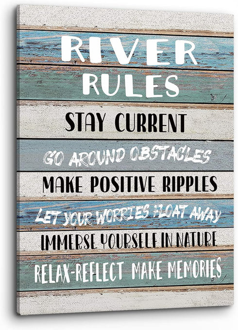 PHAMTE Funny River Rules Inspirational Quotes Wall Art - Farmhouse River Lake House Sign Print, 11x14 Inch
