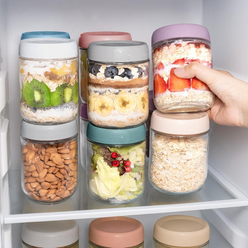 SECLENT 6 Pack 16oz Overnight Oats Containers with Lids, Wide Mouth Mason Jars, Suger Bowls, Glass Food Containers