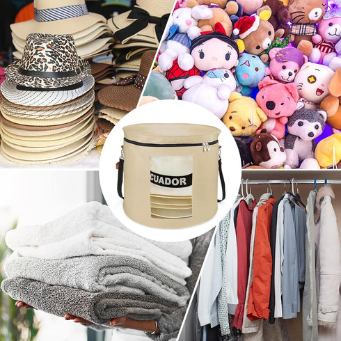 Large Hat Storage Box for Women & Men, 19" D x 17" H Foldable Round Organizer with Dustproof Lid for Travel