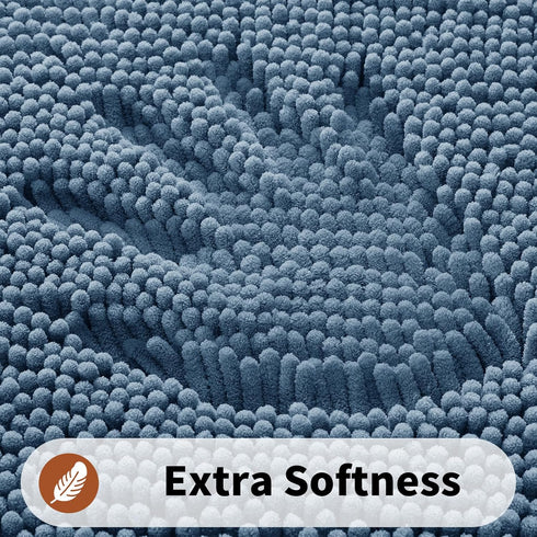 Yimobra Luxury Shaggy U-Shaped Contour Toilet Bath Mat, 24.4 x 20.4 Inches, Denim Blue, Soft, Non-Slip, Machine-Washable