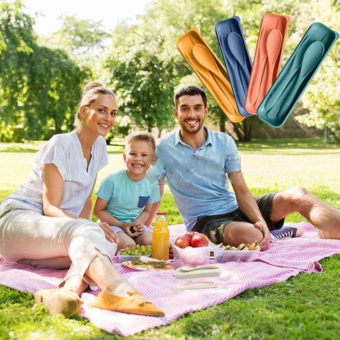 4 Sets Reusable Travel Utensils with Case, Wheat Straw Utensils for Daily Use, School, Work, or Camping Accessories