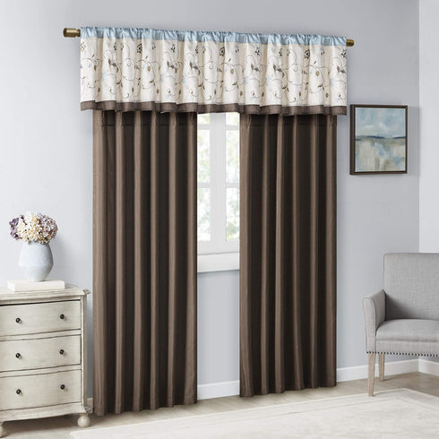 Madison Park Serene Embroidered Light Filtering Curtain Panel, 50x18, Blue for Bedroom Livingroom
