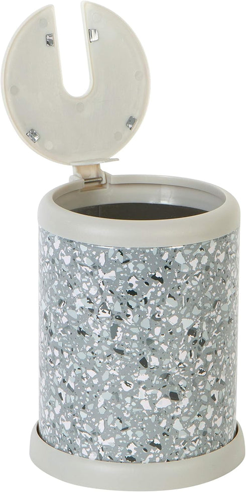 Bath Bliss Toilet Brush and Holder with Self Closing Lid, 360 Degree Brush Head, Compact Size, Terrazzo Grey with Pink