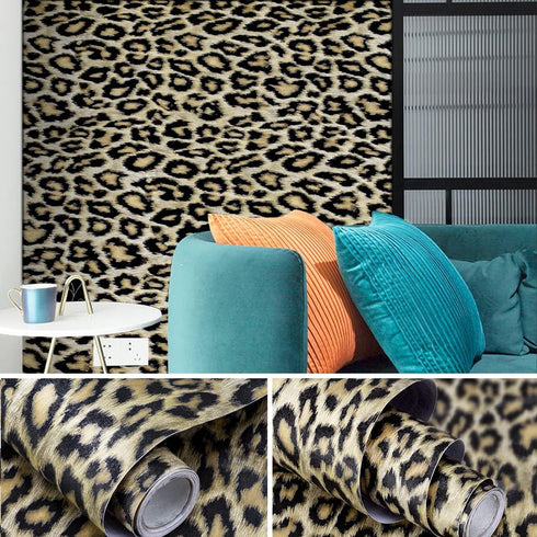 Leopard Print Peel and Stick Wallpaper, Self Adhesive Contact Paper for Cabinets, 17.7" x 117" Decorative Liner