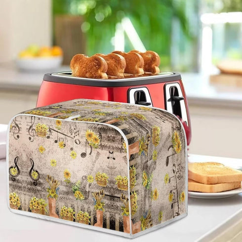 Autumn Music Note Toaster Covers 4 Slice, Decorative Covers for Small Kitchen Appliance, Reversible Bread Maker