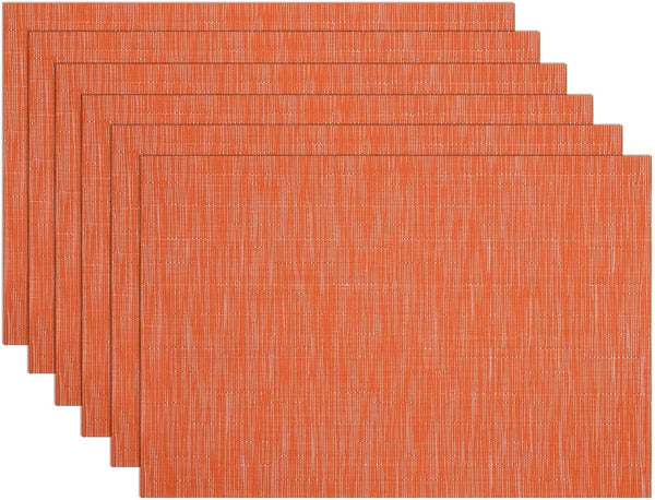 SHACOS Placemats Set of 6, Woven Vinyl Place Mats for Dining Table, Indoor Outdoor Wipe Clean (6, Orange)