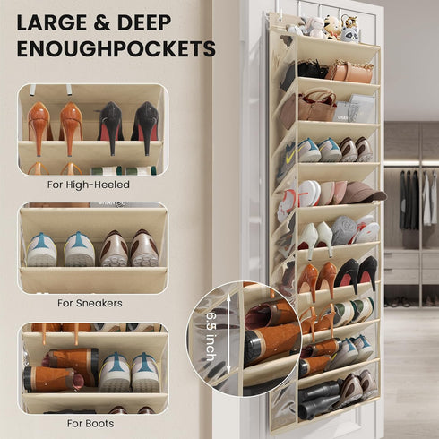 20-25 Closet 10-Tier Pairs Over the Door Shoe Organizer, Clear Pockets Shoe Rack for Door, Hanging Shoe Rack for Boots