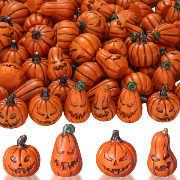 Vertintong 80 Pcs Halloween Miniature Pumpkin Figurines Mini Resin Fake Pumpkin Creepy Craft