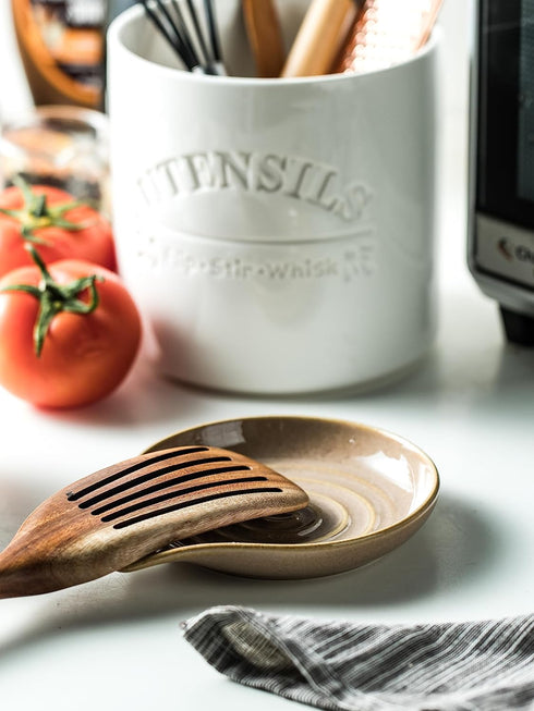 Spoon Holder, Porcelain Cooking Spoon Rest for Stove Top, Large Utensil Rest for Kitchen Counter