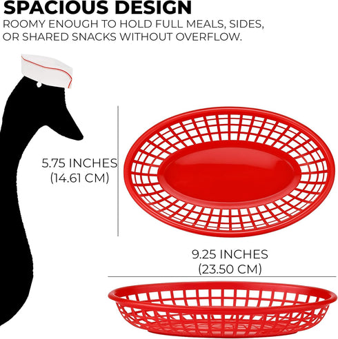 Red Plastic Food Baskets, 36-Pack Oval Serving Trays for Burgers, Fries & Sandwiches
