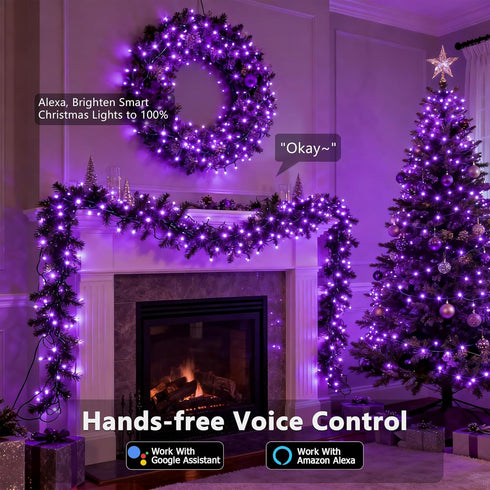 300 98FT Dimmable Brizled Smart Halloween Lights, LED Orange & Purple Color Changing String Lights APP & Voice Control