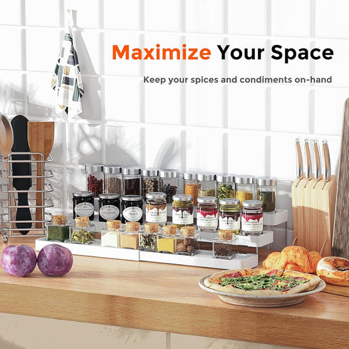 Expandable Spice Rack Organizer - 3 Tier Adjustable Cabinet Spice Organizer for Easy Visibility, White
