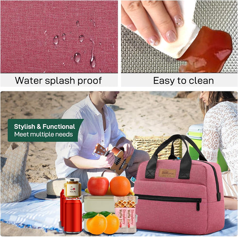 HOMESPON Insulated Lunch Bag for Women Men, Cooler Lunch Tote for Work Picnic (Rose)
