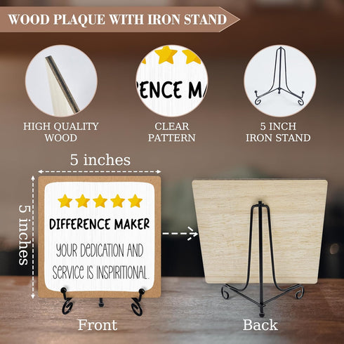 Office Wood Desk Decor, Difference Maker Sign with Iron Stand, Inspirational Gifts for Coworkers, Friends, Boss Leader