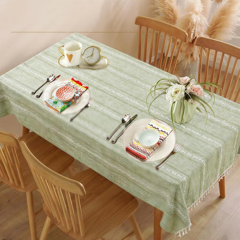 Ajerg 20x57inch Coffee Table Cloth, Sage Green Coffee Table for Living Room Tablecloth Cover with Pockets & Tassel