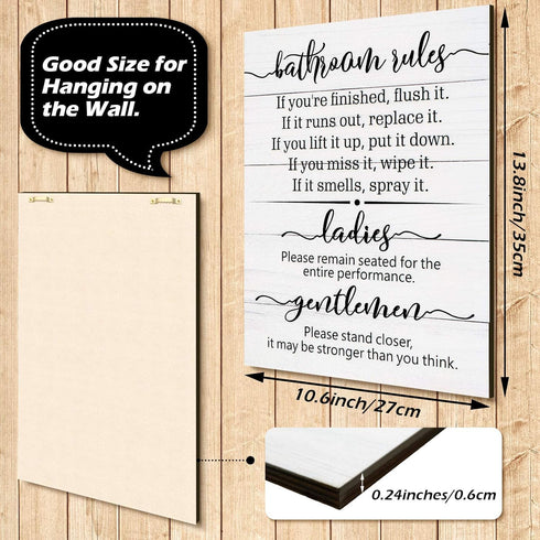 Funny Bathroom Signs for Restroom Wall Art Decor, Rustic Wood Hanging Decor for Laundry Room, 13.8 x 10.6 Inch