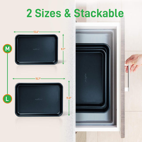NutriChef 2-Piece Non-Stick Baking Sheet Pan Set - Premium Carbon Steel Cookie Sheets for Baking - Large and Medium Size Nonstick Oven Baking Trays - Blue Diamond