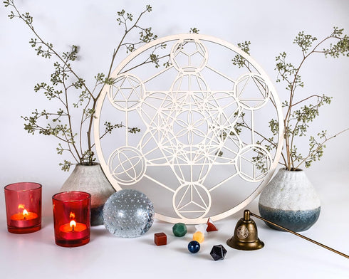Fourth Level MFG 12" Platonic Solids Wood Wall Art, Sacred Geometry Zen Home Decoration for Yoga & Meditation