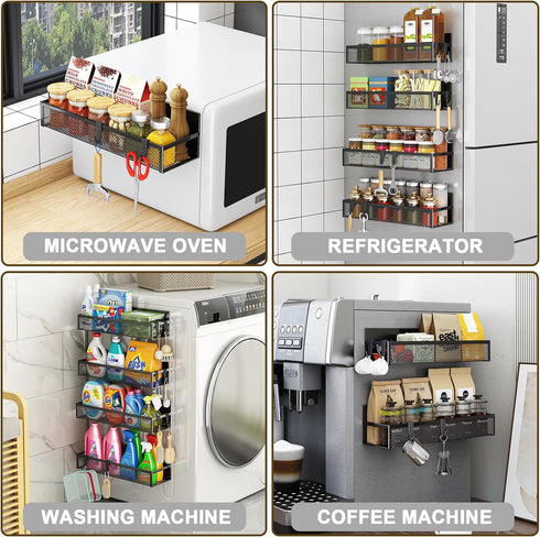 Aufworld 5 Pack 8-Hook 8 Magnetic Spice Rack for Refrigerator, Magnetic Shelf, Moveable Magnetic Fridge Organizer