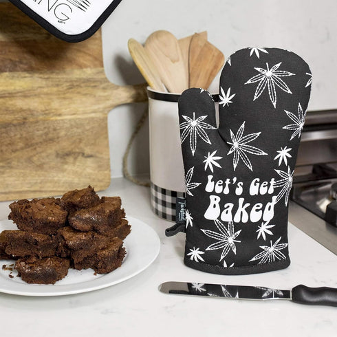 Twisted Wares Funny Oven Mitts, Let's Get Baked, Cotton Canvas Pot Holder, Kitchen Gifts